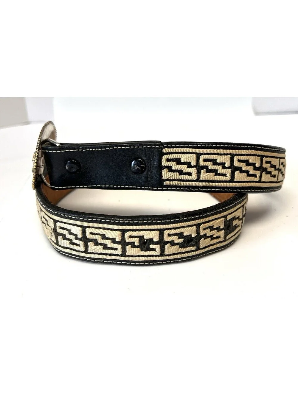 Hand Embroidered Calfskin Leather Western Cowboy Belt Bull Buckle Made In Mexico